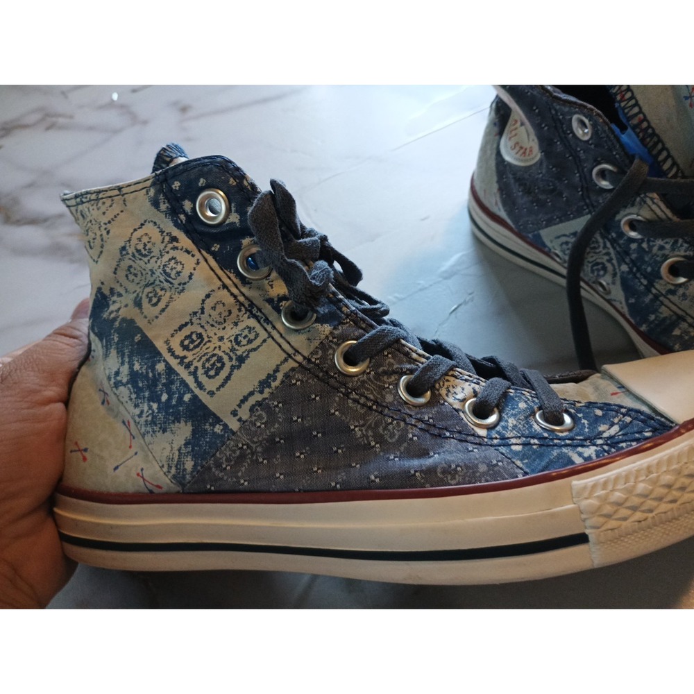 Y2K Style Disstresed Womens Convers All Star Rare Patch Work Denim Graphic Sz7.5 - Picture 4 of 16